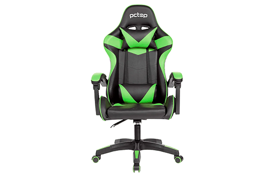 Cadeira Gamer PCTop Strike, Reclinável, Preto e Verde, Suporta Até 120KG